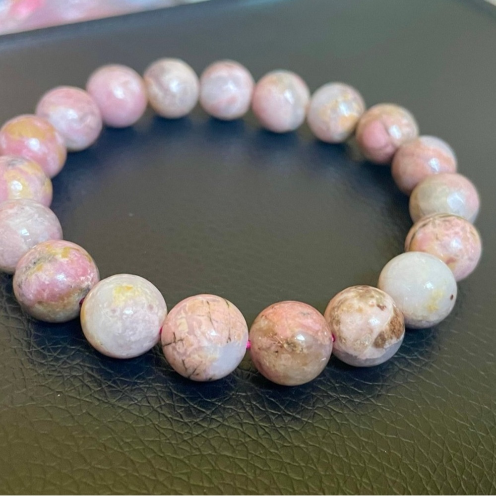 Rhodonite Pink and Cream Beaded Bracelet